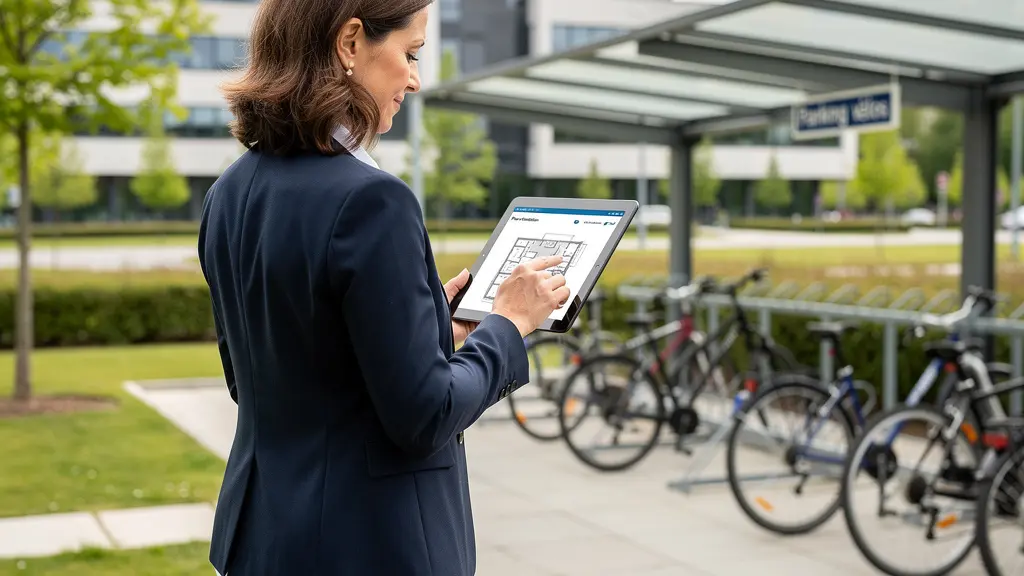 Responsable services généraux vérifiant installation stationnement vélos